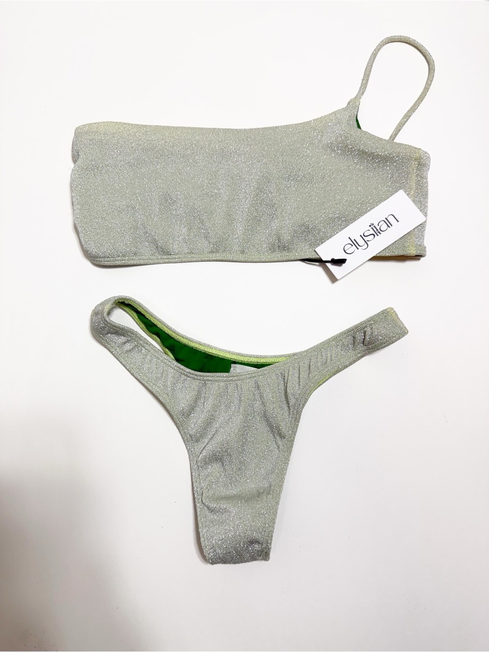 NWT Elysiian Malibu Green Shimmer One Shoulder Bikini